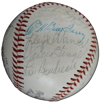 1960s Hall Of Fame Induction Signed Baseball (21 signatures) Including Stengel, Grove,  Frisch.